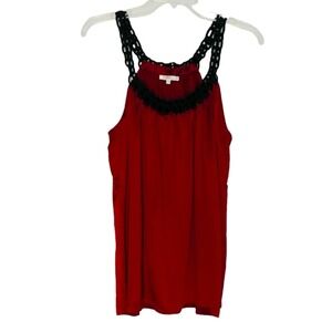 Matty M Silk Tank Top Womens Small Red Black Braided Chain Strap M3068 635
